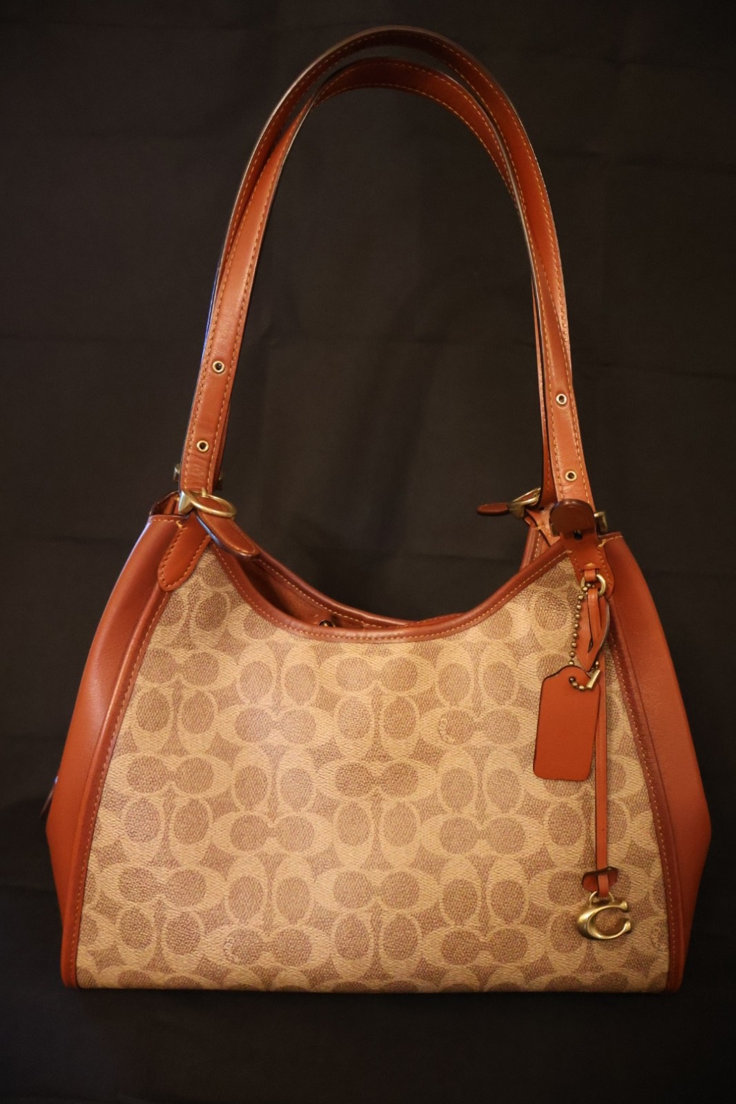 Authentic Coach Lori Shoulder Bag Signature Canvas Brown Leather Gold Hardware