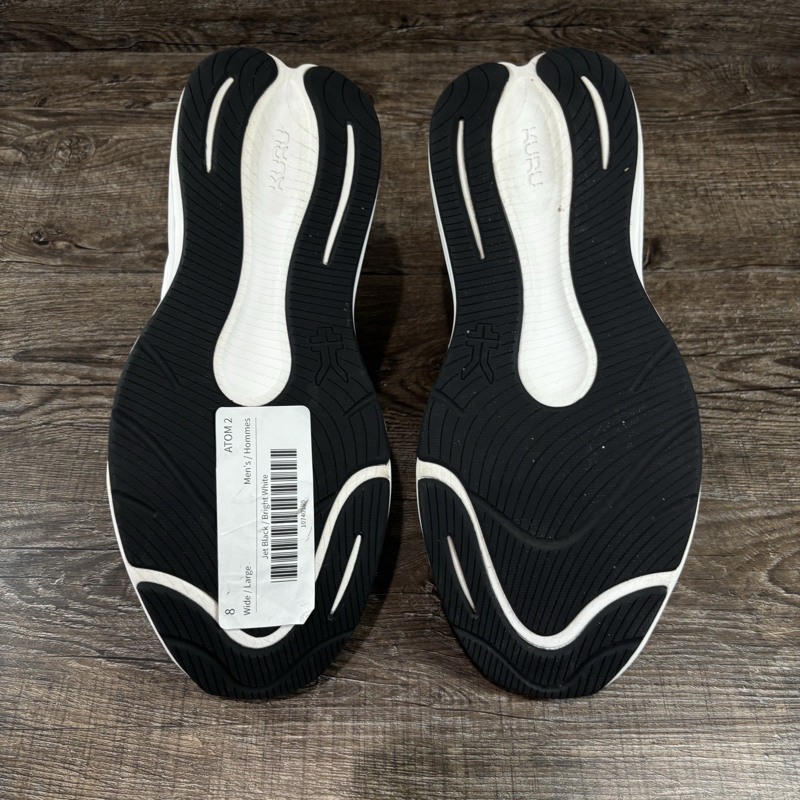 Kuru Atom 2 Shoes Men’s 8 Wide Jet Black Bright White Running Walking Sneakers