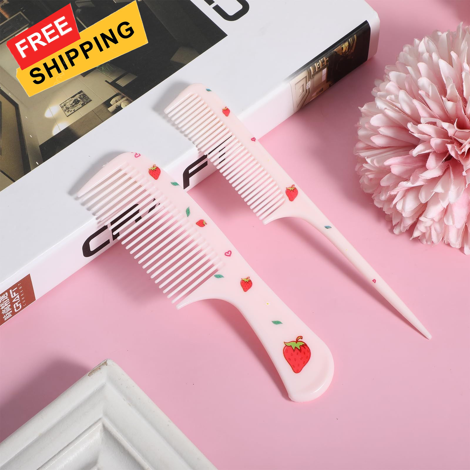 Baby Comb Set, Small Cute Fine Tooth Toddler & 4×14cm, 2×15.5cm, Pink