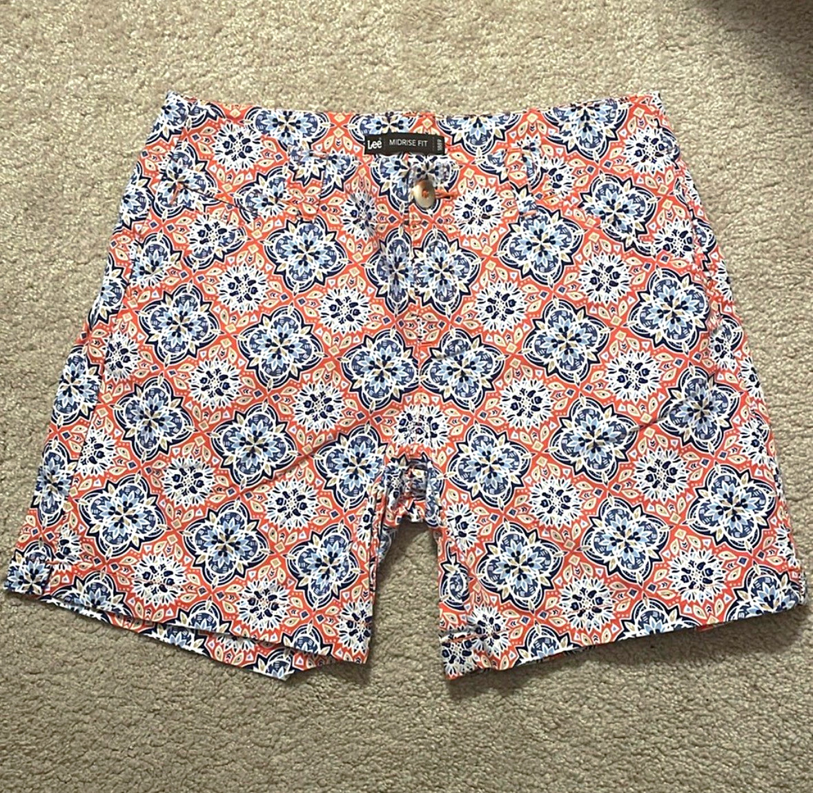 Lee Midrise Fit Chino Shorts Women’s Size 4 Orange/Blue Pockets