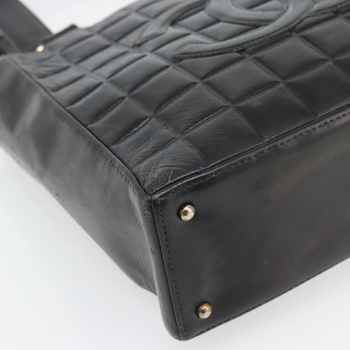 CHANEL Choco Bar Hand Bag Leather Black Gold CC Auth bs35341