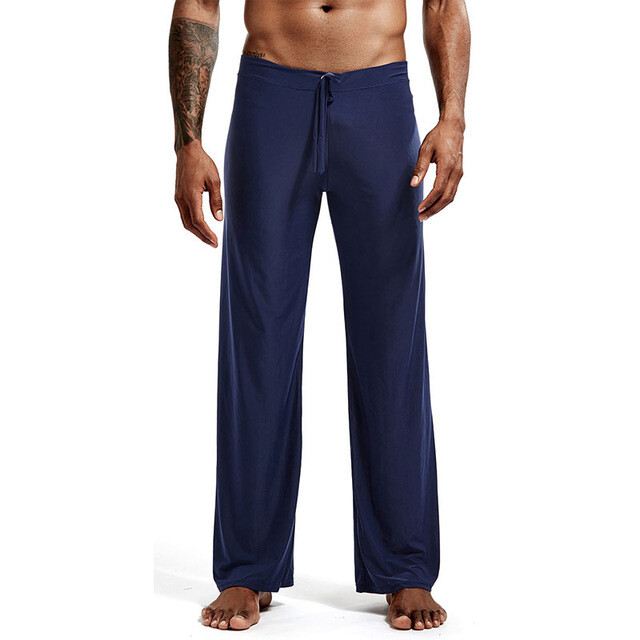 Men Sweat Pants Yoga Lounge Middle Waist Drawstring Trousers Straight Bottoms