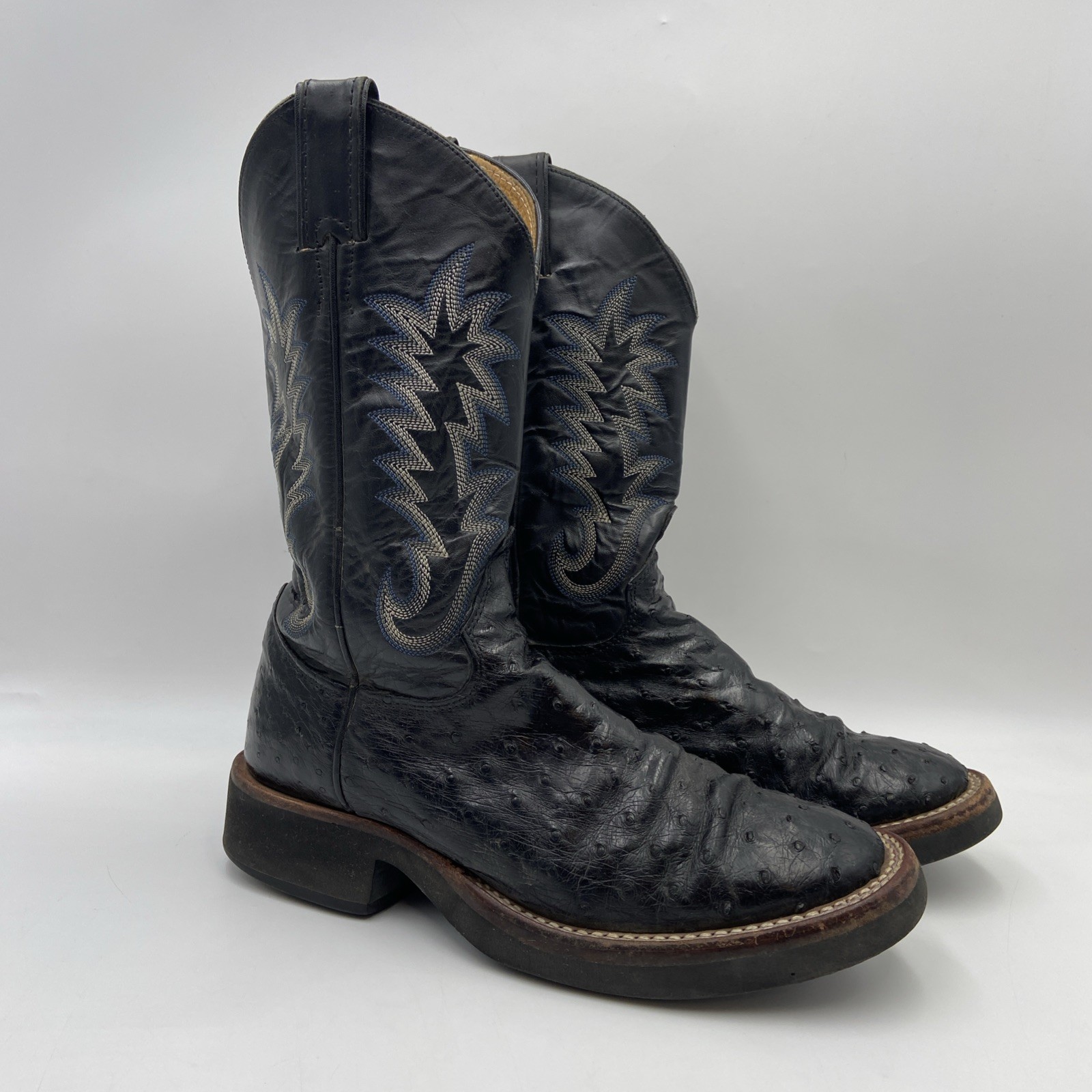 JUSTIN Black Ostrich Skin Mens Size 6D Round Toe Cowboy Boots #5003 USA Made