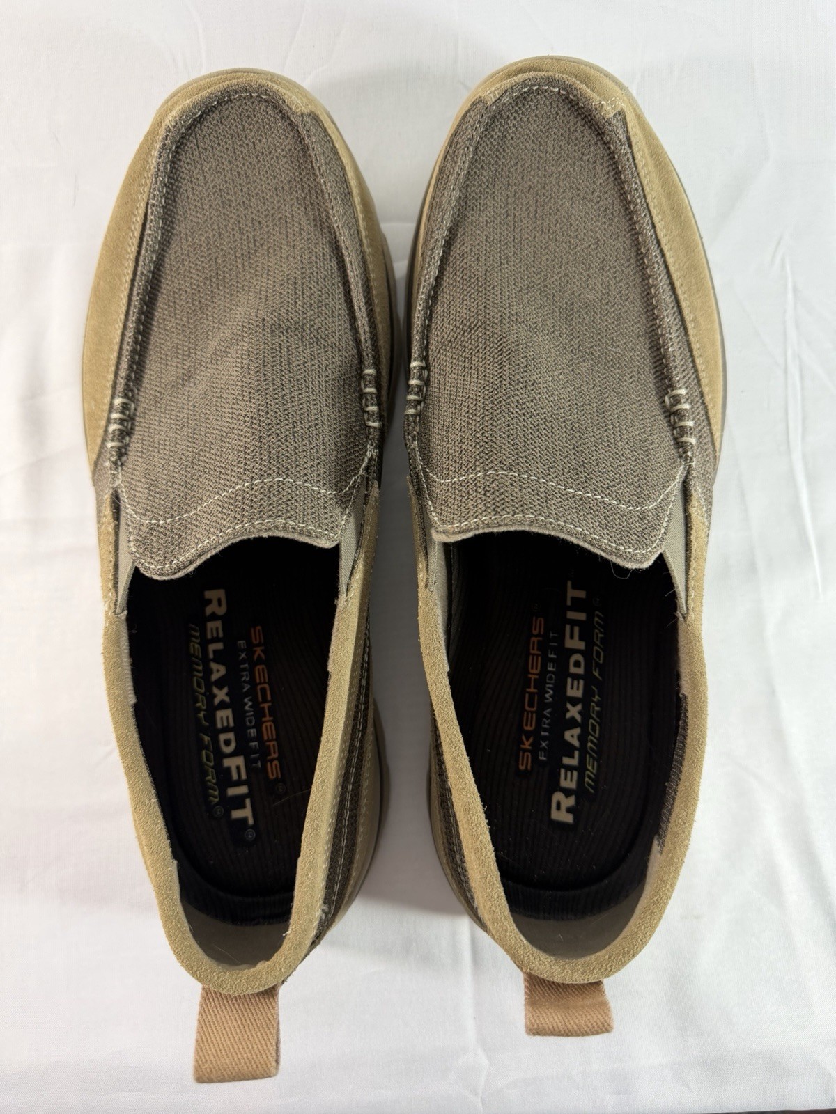 Skechers Relaxed Fit Memory Foam Brown Leather & Textile Loafers Men’s Size 12 M