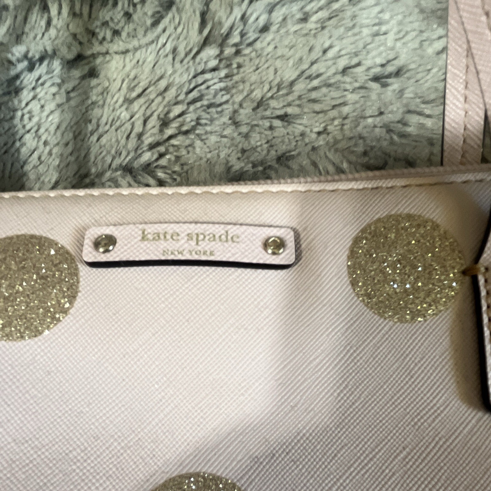 kate spade new york Pink/Gold Glitter Polka Dot Zip Top Tote Gold Pockets