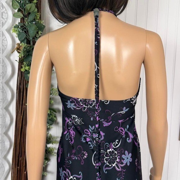 Y2K Hypnotized Black Purple Floral Halter Maxi Dress Size S