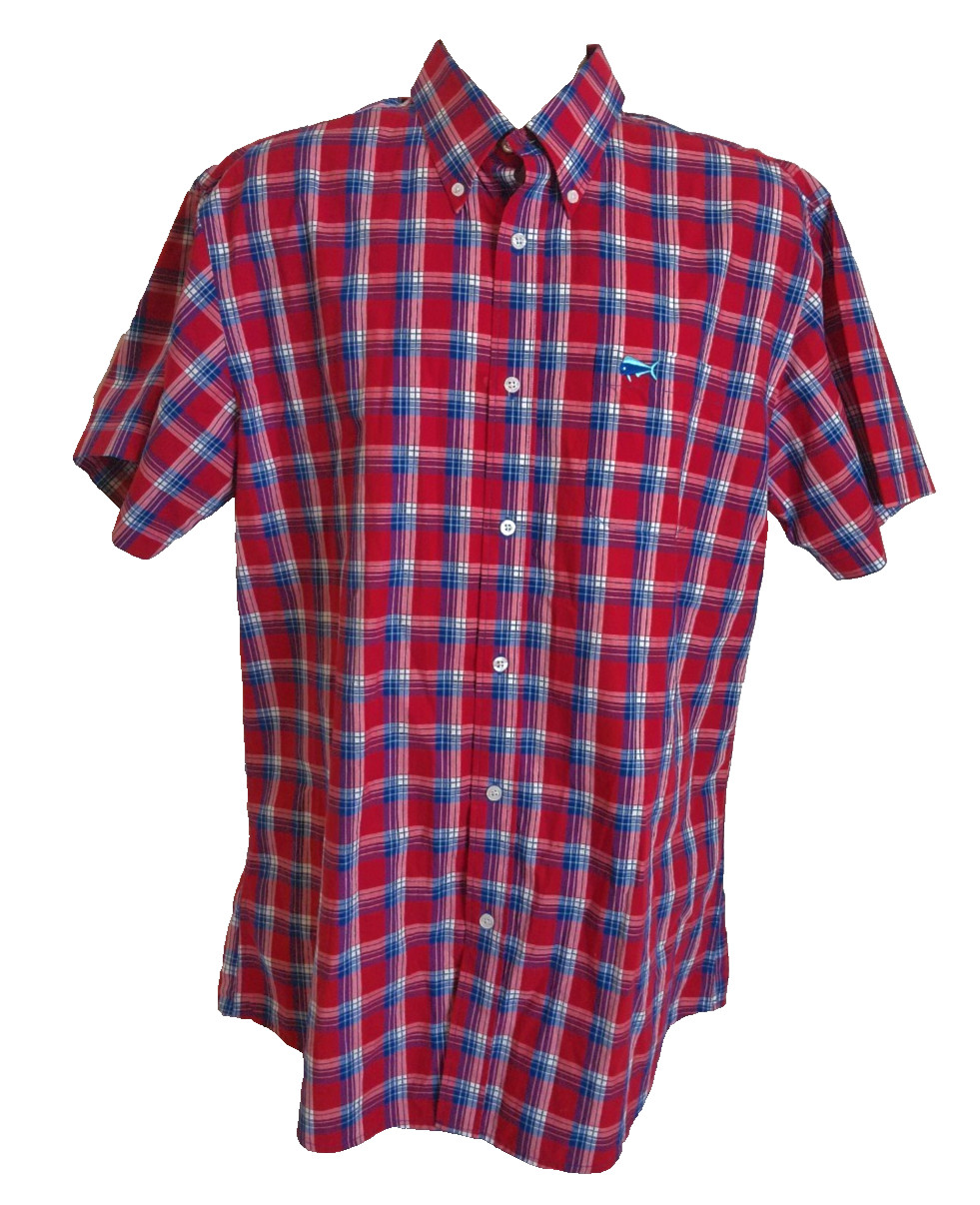 Southern Lure Red Navy Plaid Button Up Men’s Button Up Shirt size Large