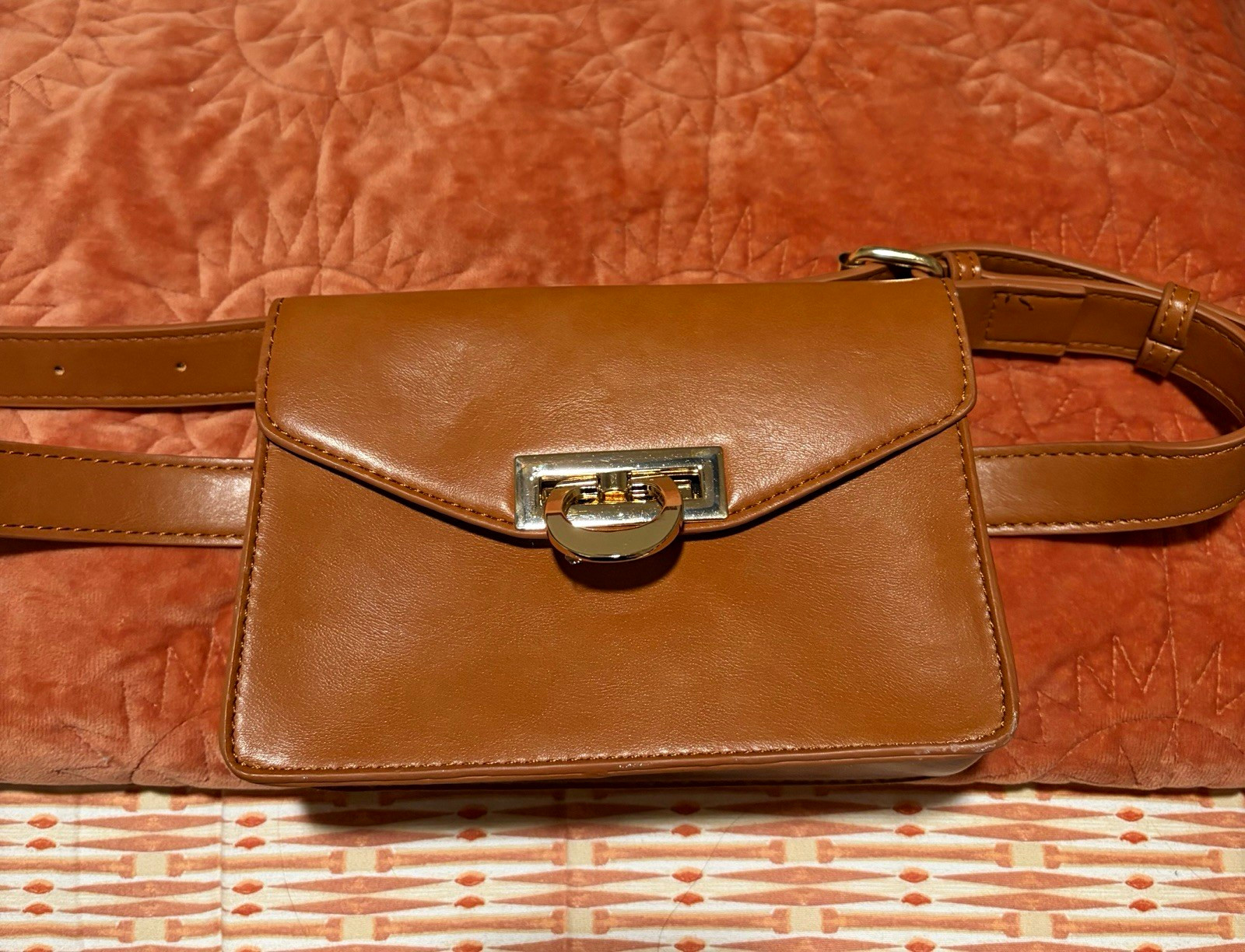 Ecosusi Brown Belt Bag & Fanny Pack w/ Gold Buckle Accent Adjustable Strap