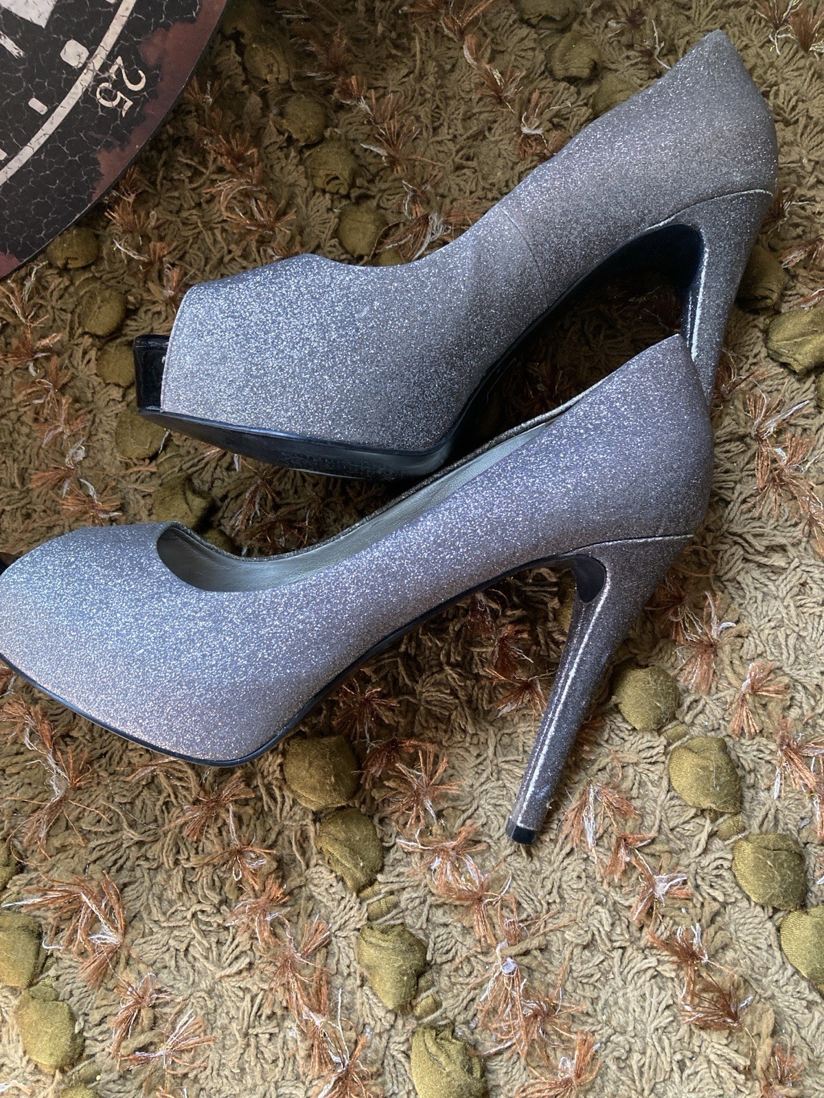 a.n.a. Size 8.5 Silver Sparkle Peep Toe Heels