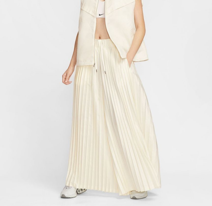 Nike Women’s Mid Rise Pleated Track Pants Satin Drape HJ0521-010 XS-2XL White