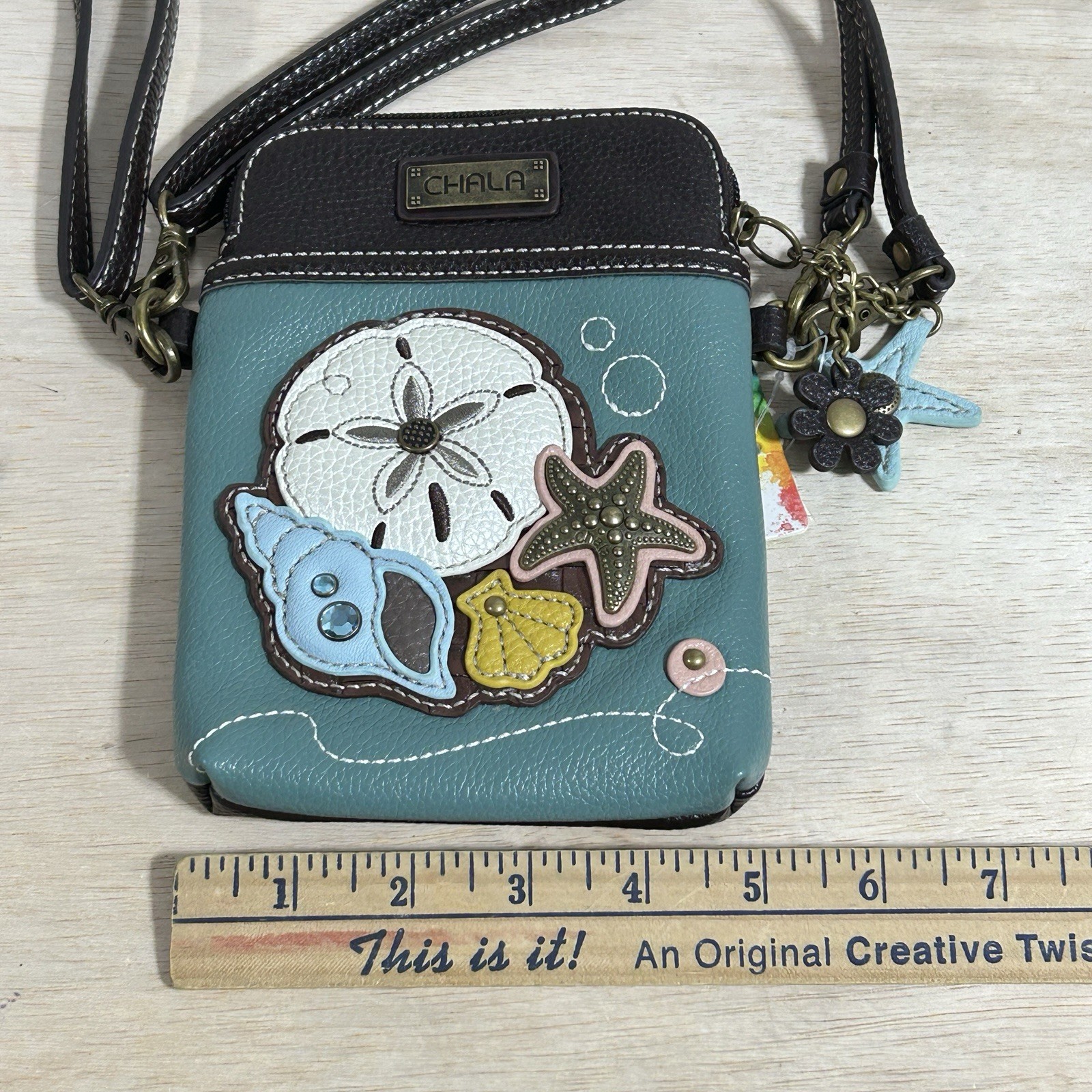 New Chala Cell Phone Crossbody Bag Purse Pouch Ocean Sand Dollar / Teal Vegan