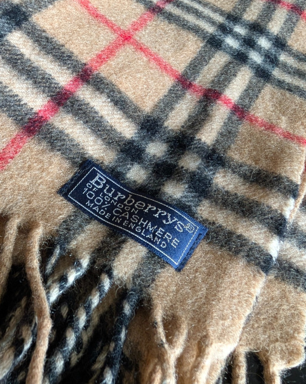 Vintage Burberrys 100% Cashmere Nova Check Scarf Made in England