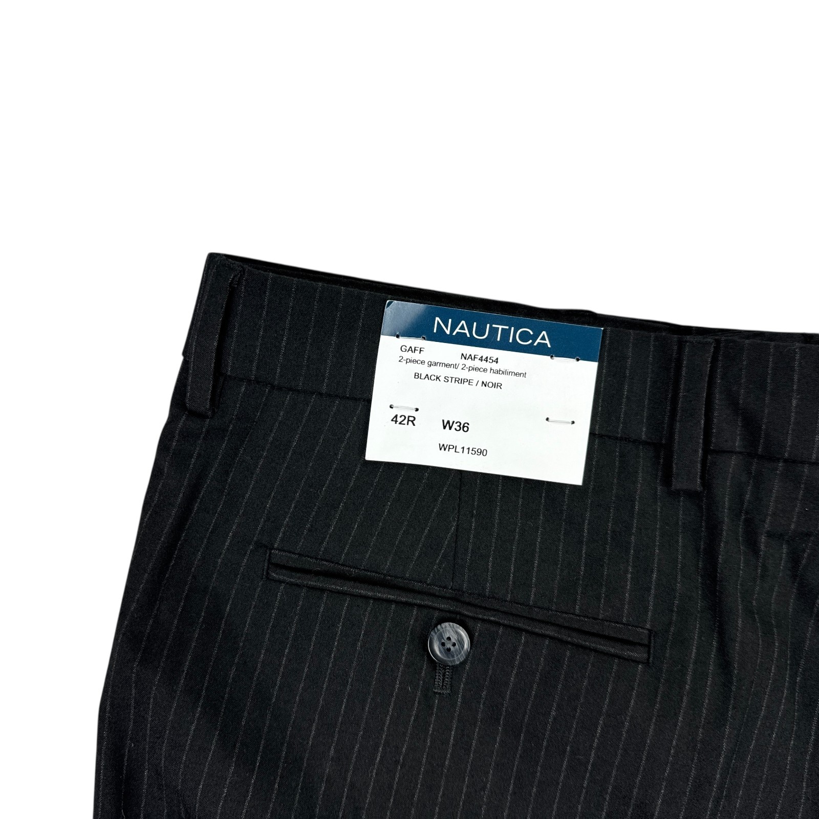 Nautica Mens 2-Piece Modern Fit Active Stretch Pinstripe Suit Black 42R 36W