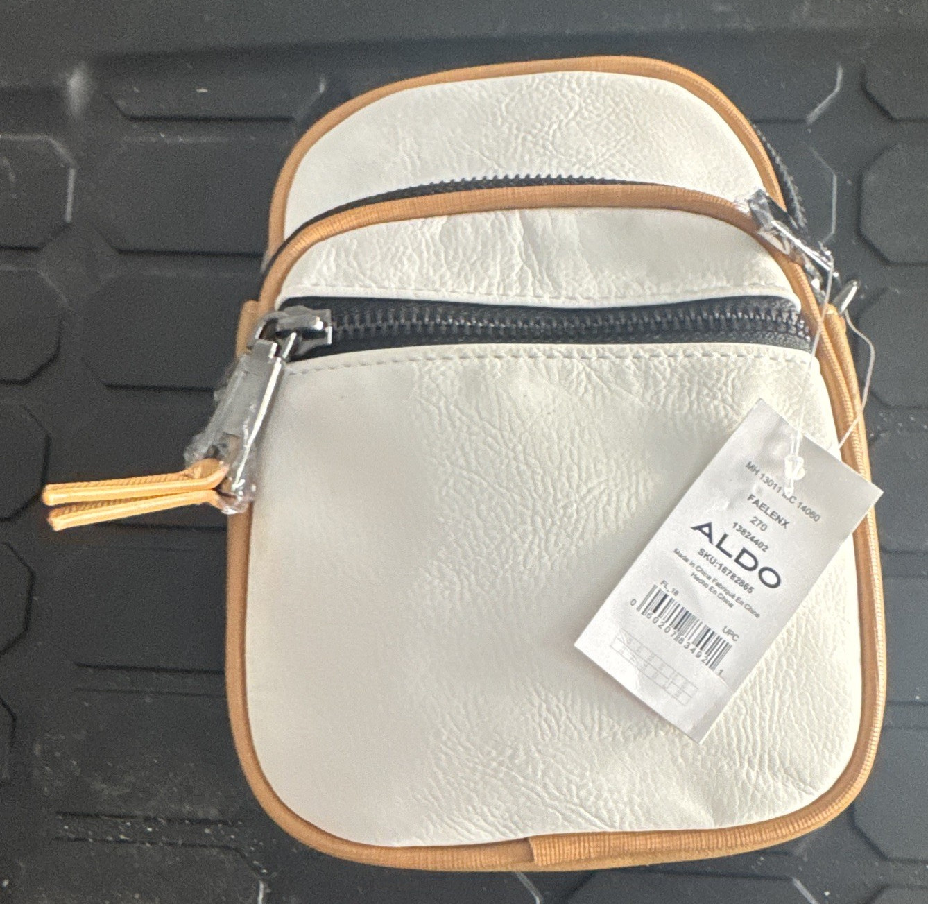ALDO Small White & Tan Crossbody Bag Zip Closure Adjustable Detachable Strap