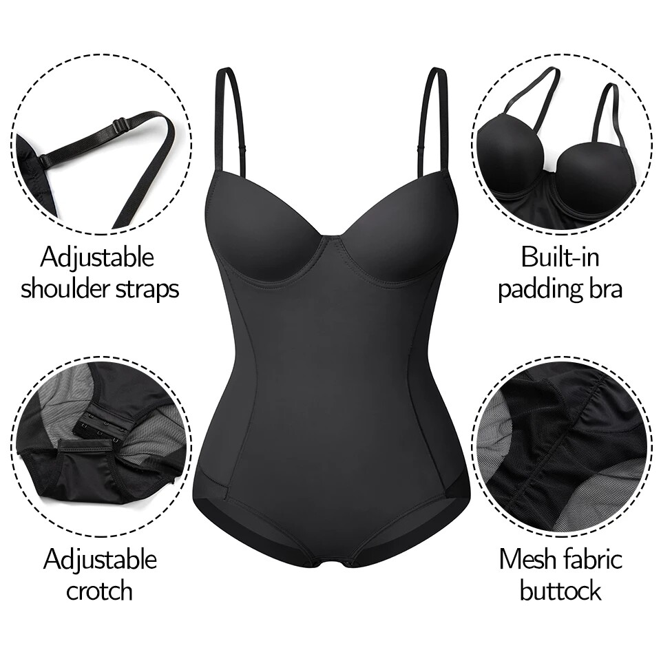 Women’s Tummy Control Bodysuit Waist Trainer Fajas Body Shaper with Built in Bra