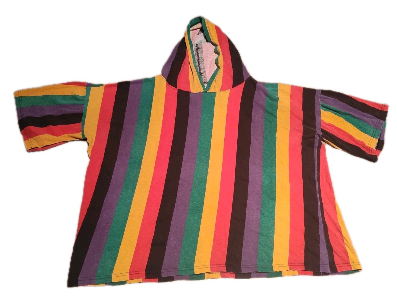 Vintage 90s Striped Hip Hop Hooded Tee Shirt Multicolored Made In USA OSFM