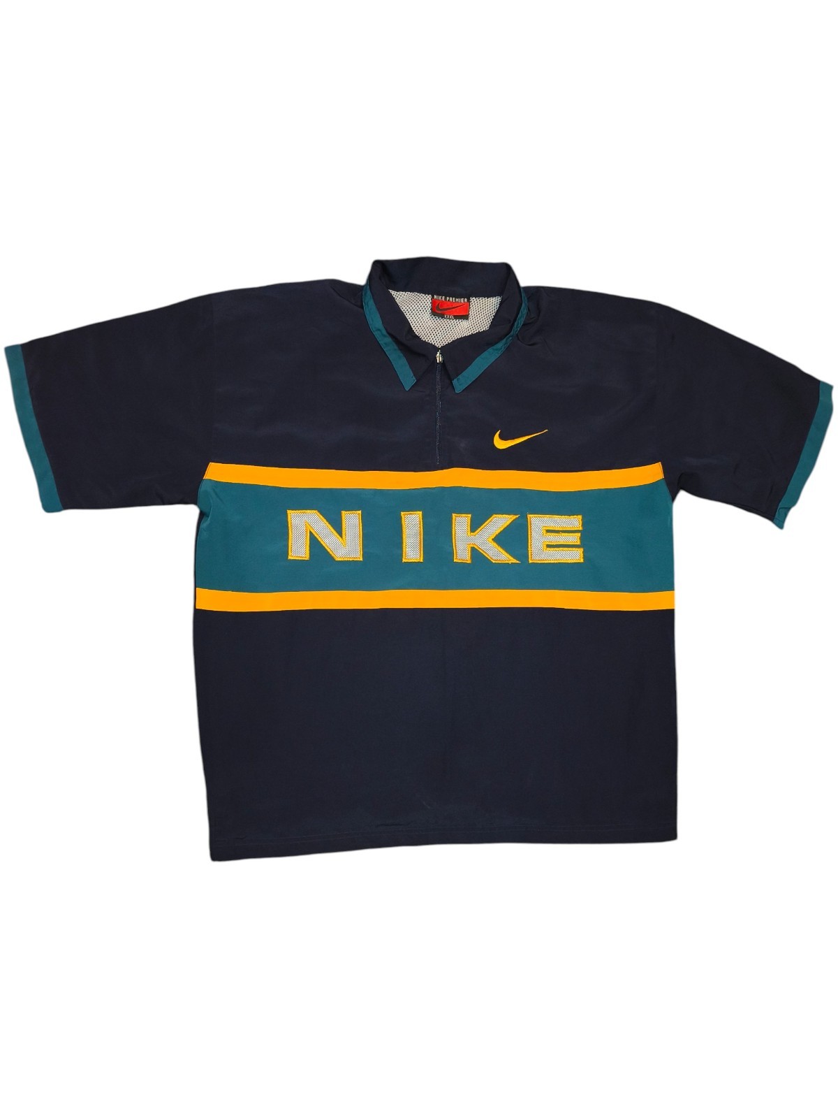 Vintage Nike Premier 1/4 Zip Pullover Shirt 90s Spellout Big Swoosh Navy XXXL