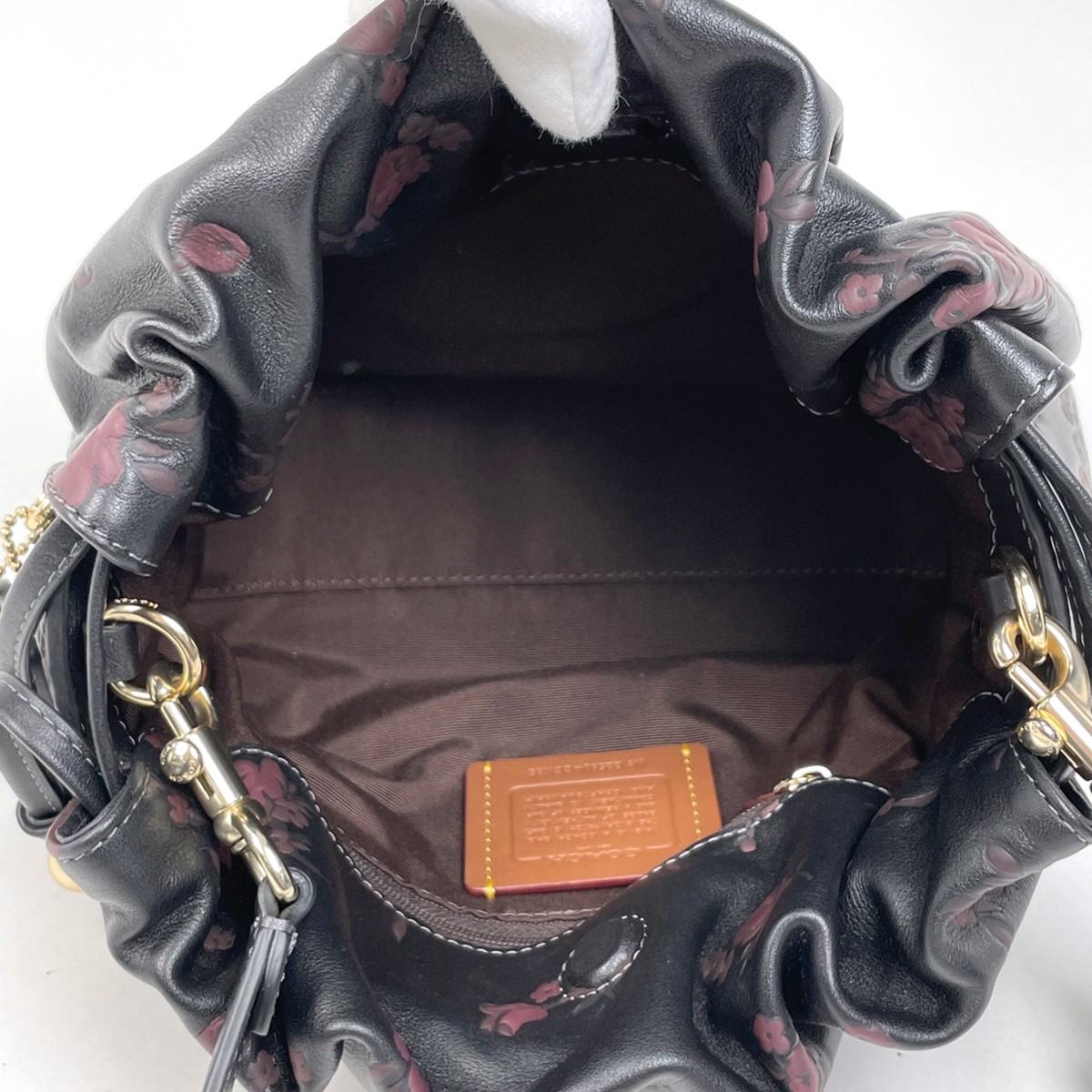 COACH Faye Drawstring Bag 2WAY Shoulder Bag Flower Hand Bag leather Black CC…
