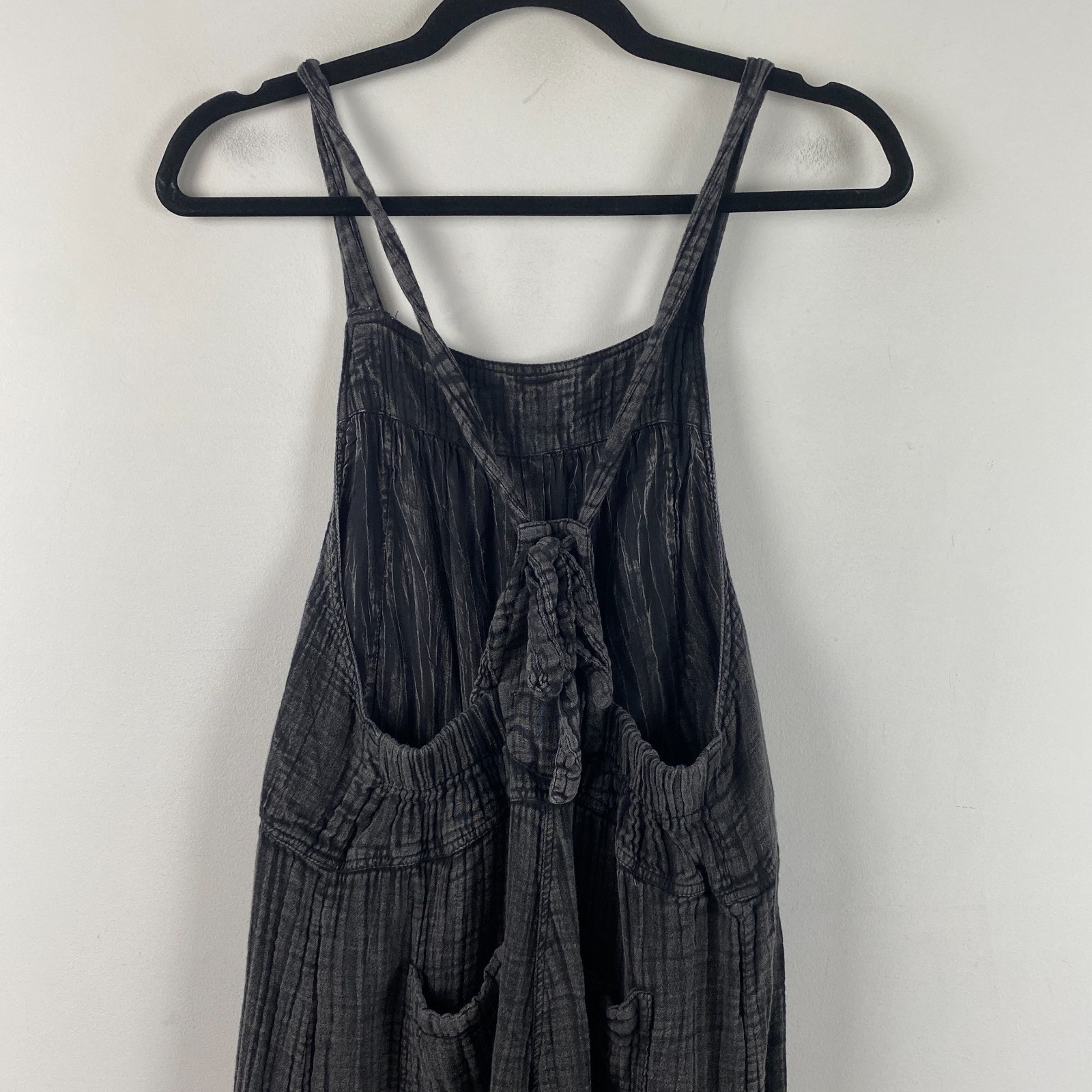 Natural Life Dakota Tie Overall Size L Gauze Washed Out Black Boho Wide Leg