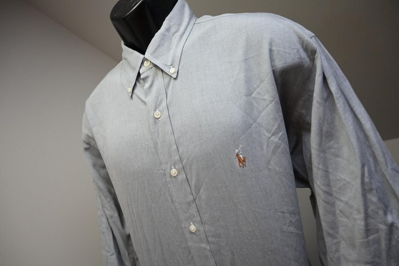 Polo Ralph Lauren Dress Shirt Yarmouth Pinpoint Oxford Gray Mens 17 34/35 XL