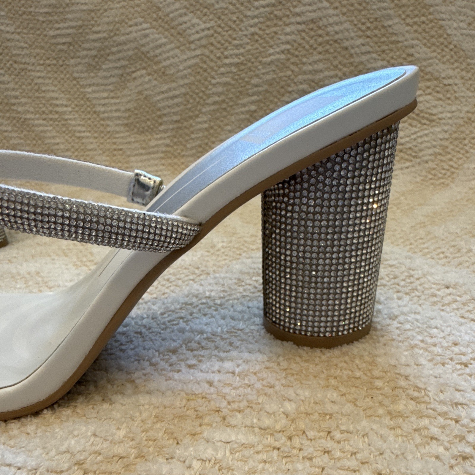 Dolce Vita White/Silver Rhinestone Strappy Square Toe Slip-On Block Heel 8