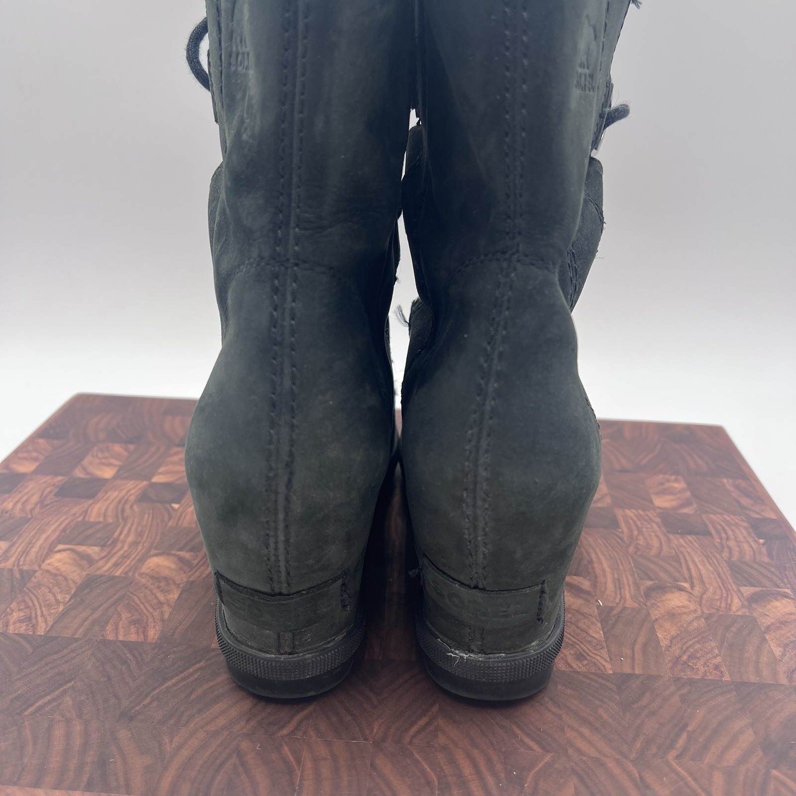 Sorel Women Joan of Arctic Wedge Waterproof Suede Boots Size 6.5 Olive Lace Up