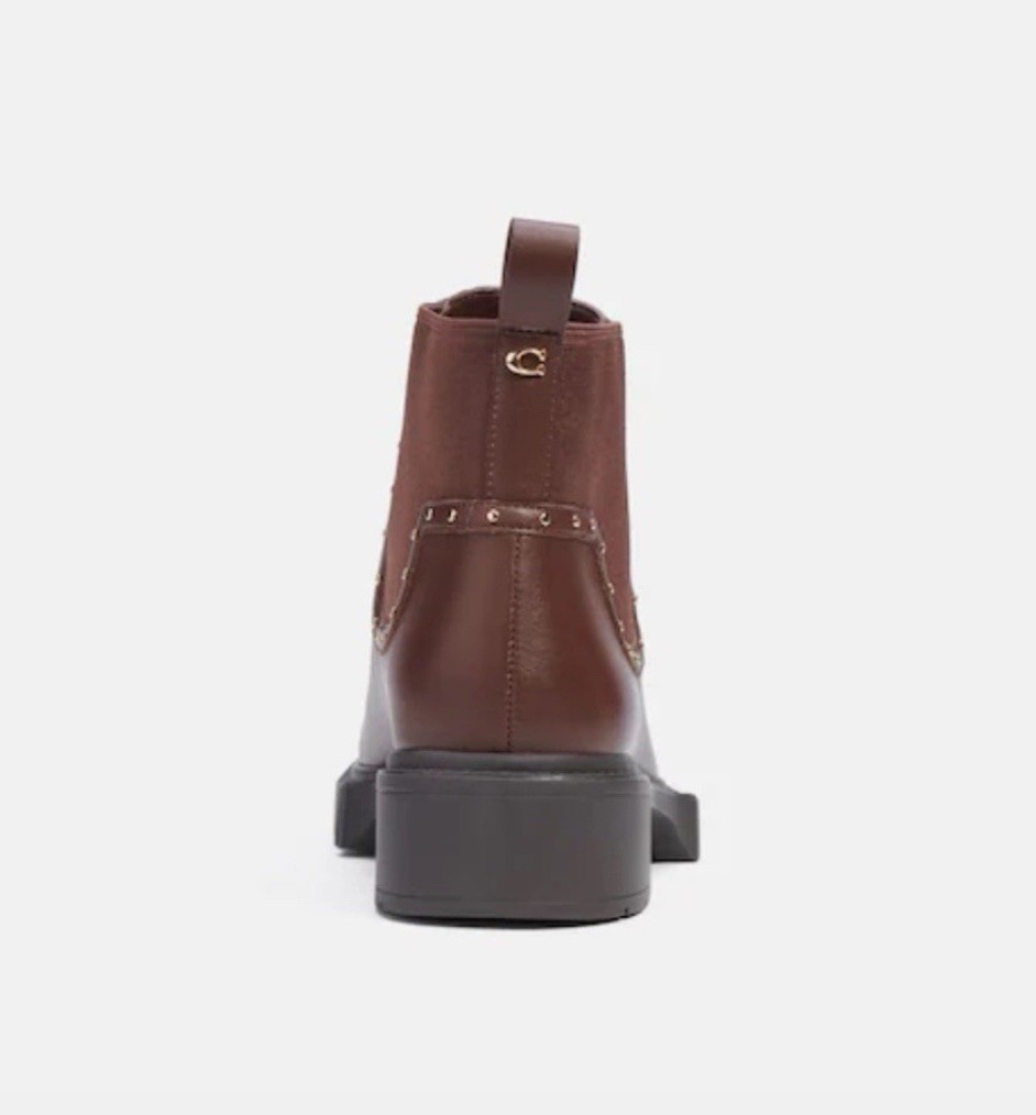 Coach Lory Leather Brown Studded Chunky Ankle Boots WORN ONCE Retail $250 Size 7