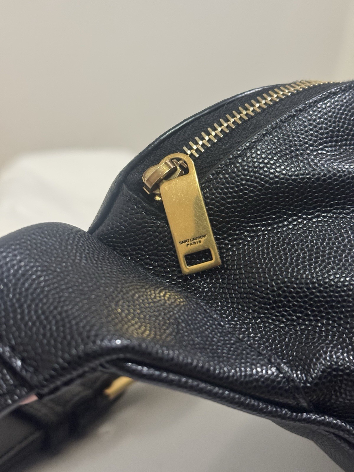 Saint Laurent YSL Cassandre Black Grained Leather Belt Bag Gold Hardware Box