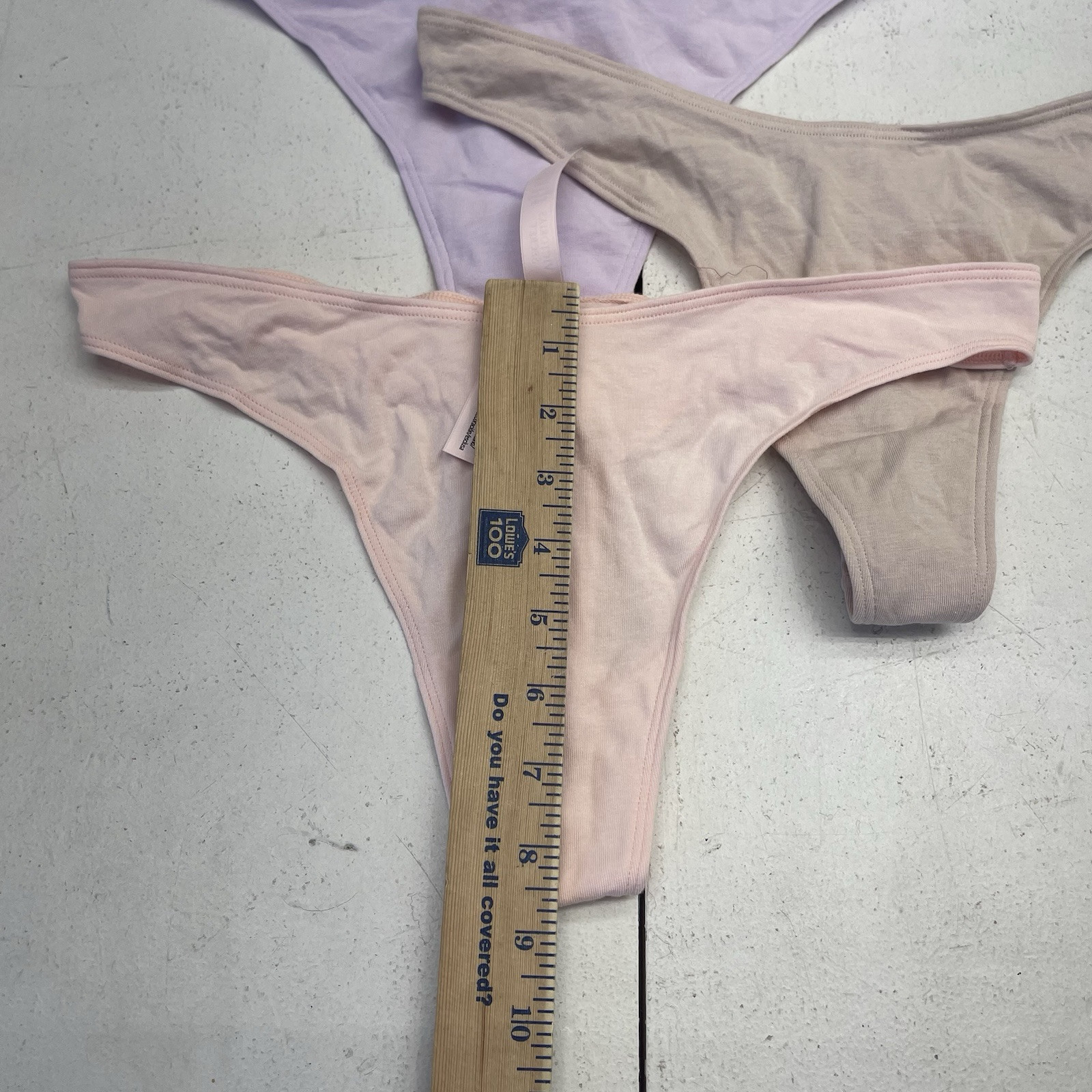 Victoria’s Secret 3 Pack High Leg Thong Underwear Purple Pink Beige Women’s L