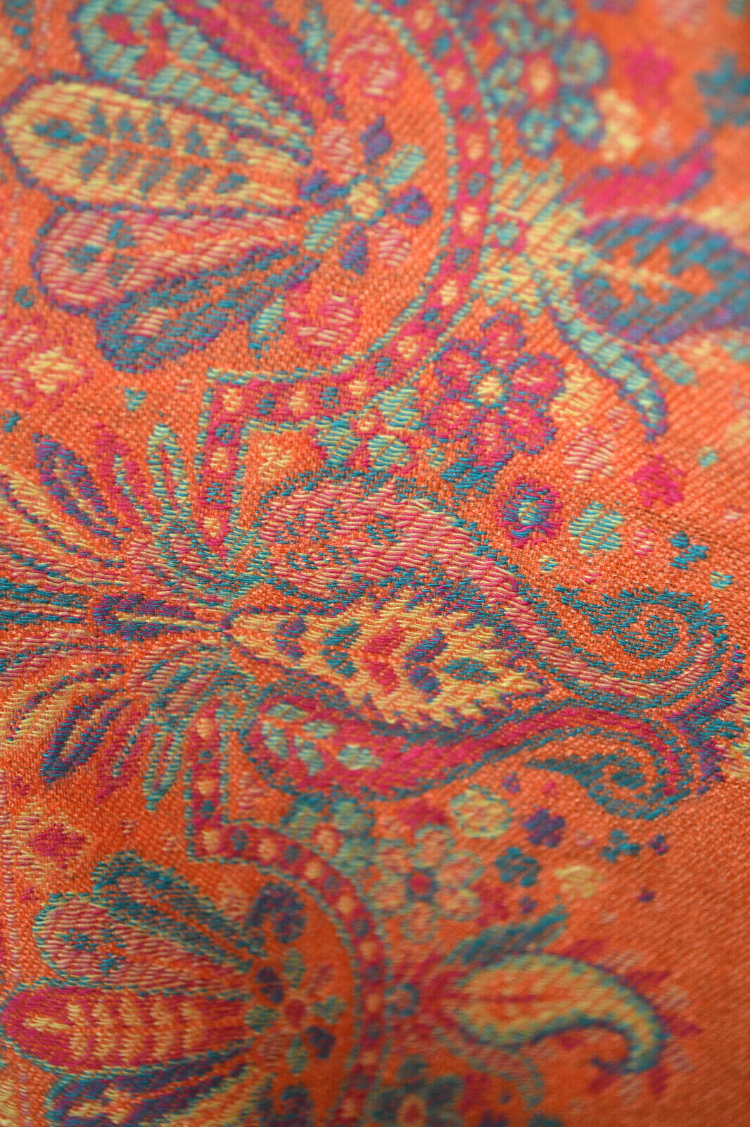 Orange KANI WEAVE Jamawar Stole Wool Blend Pashmina Jamavar Paisely