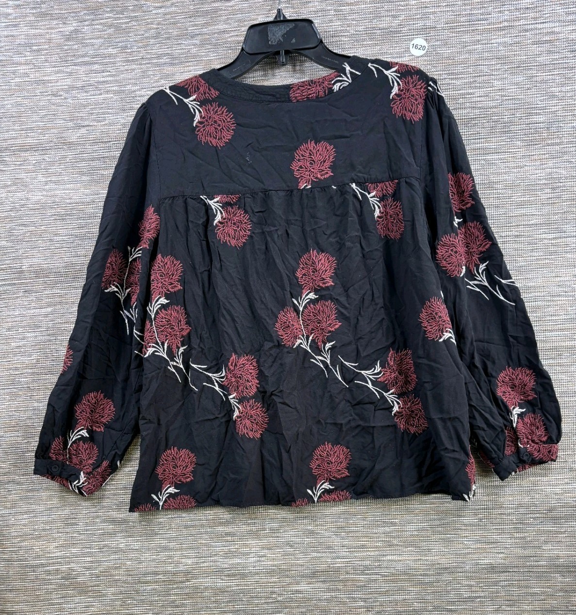 Daniel Rainn Embroidered Boho Artsy Tie Neck Black Multicolored Top Womens Sz XL