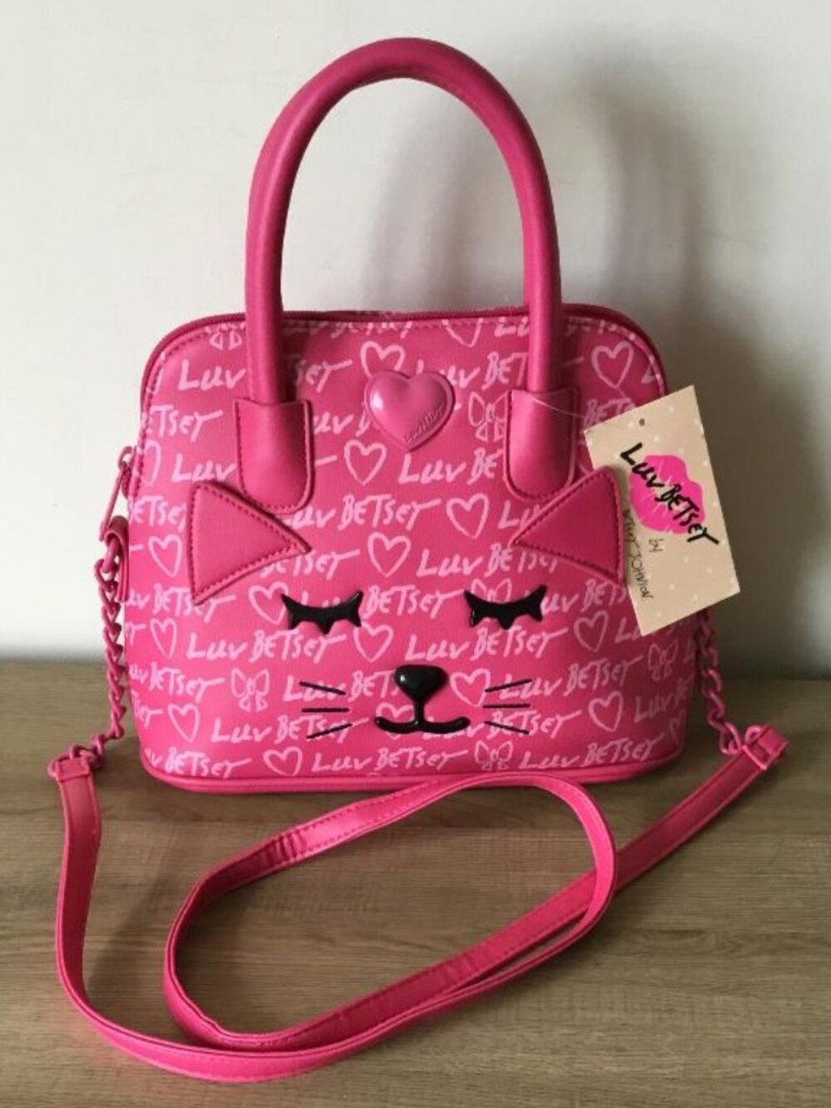 Luv Betsey By Betsey Johnson Hot Pink Cat Face Crossbody Satchel Bag NWT $68