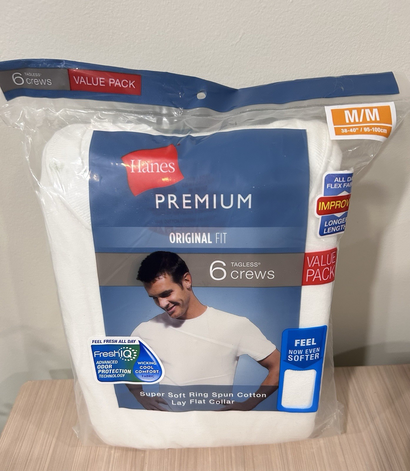 Hanes Premium 6pk Tagless Crew Neck T-Shirt Original Fit Men’s M White NEW