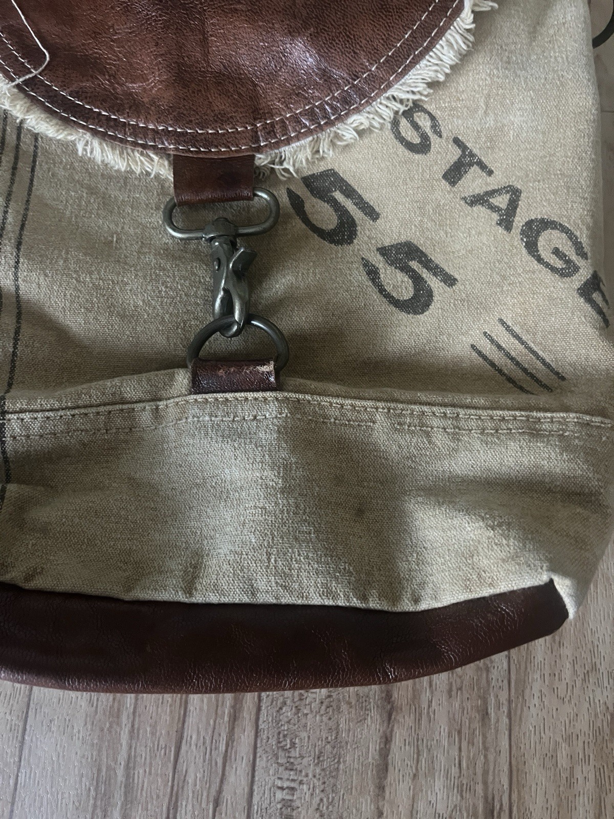 Clea Ray Leather Flap Shoulder Bag Boho Upcycled Military Canvas Crossbody Purse