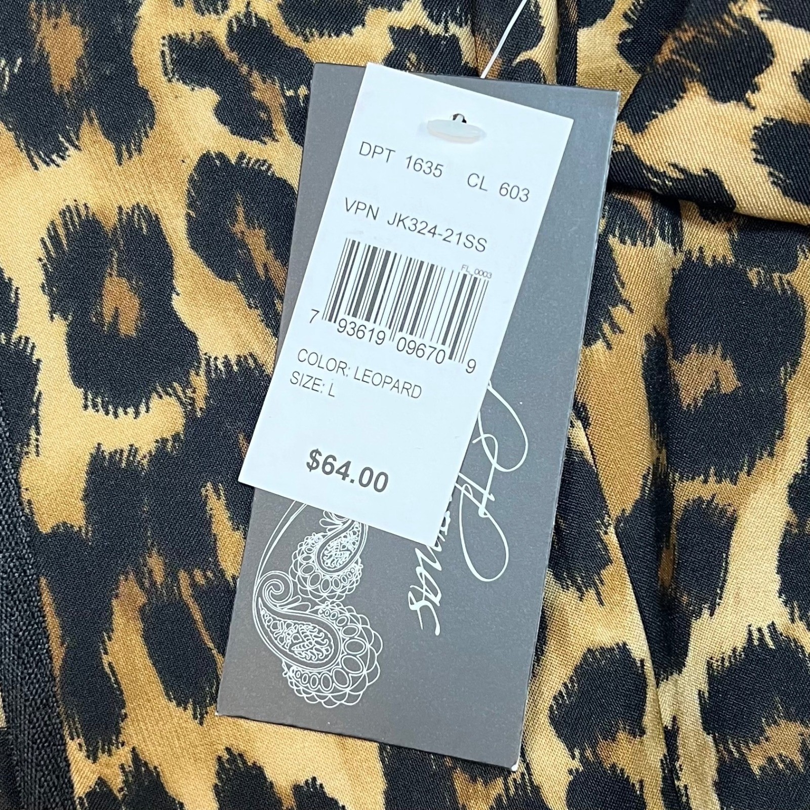 NWT Brandon Thomas Leopard Print Blazer Jacket Women’s Open Front Black Trim LG