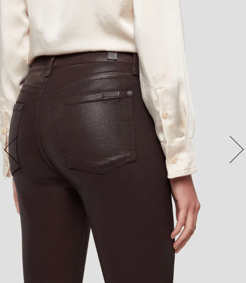NWT 7 For All Mankind JEN 7 Ankle Skinny Brown Coated Leather Look Jeans Size 18