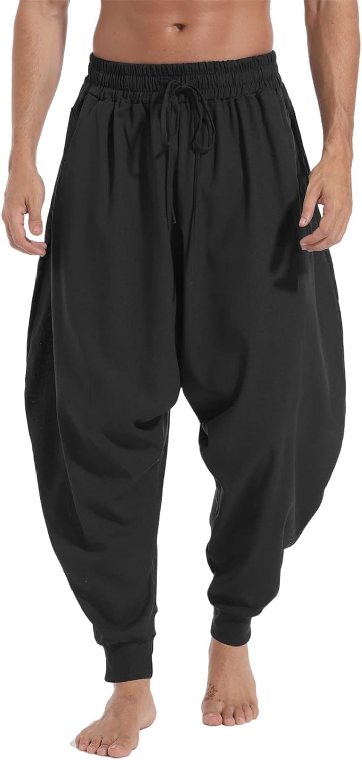 Men’s Harem Pants Baggy Casual Elastic Waist Drawstring Boho Hippie Lounge