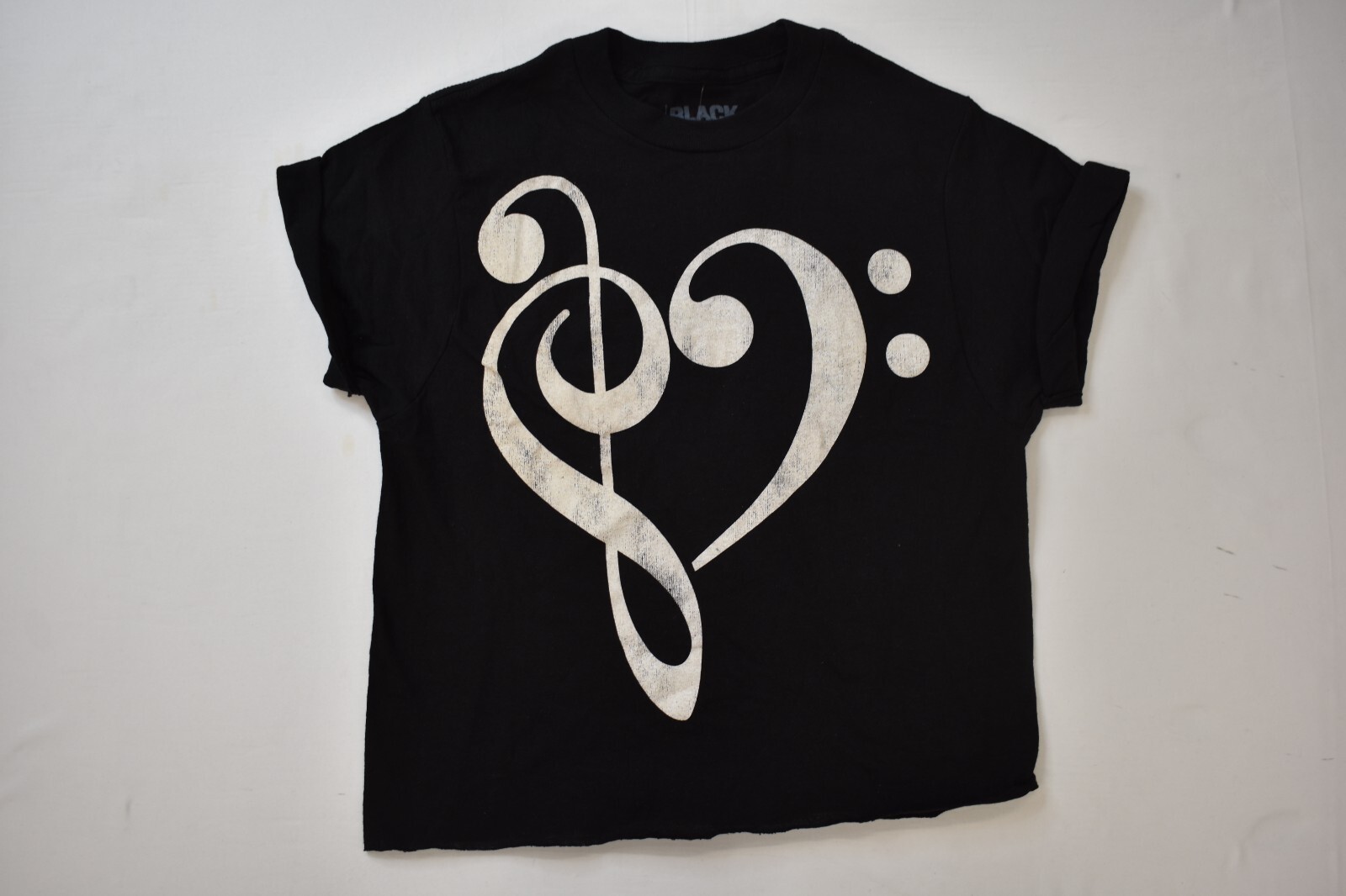 Hot Topic Juniors Treble & Clef Heart Music Note Black Crop Top Shirt NWT XS-3XL