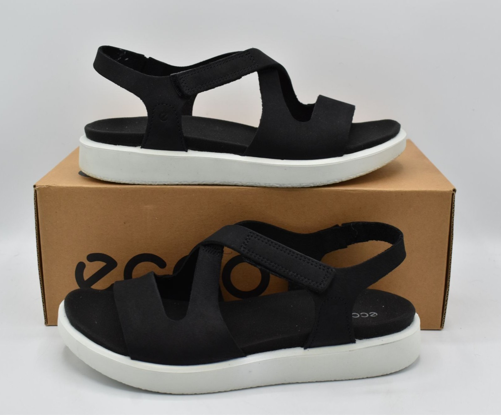 ECCO Womens EU 40 US 9-9.5 Flowt Black Leather Strappy Crosstrap Sandals Shoes