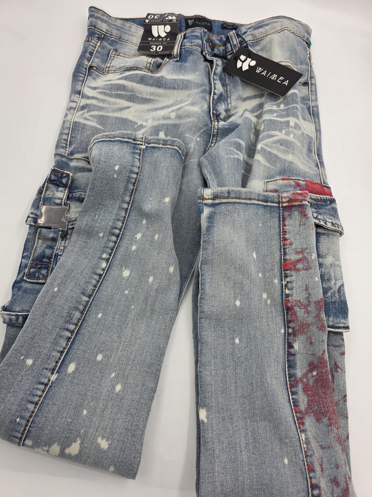 Waimea Jeans Mens 30 W 32L Stacked Fit Raw Hem Skinny Fit Denim M5216D NWY
