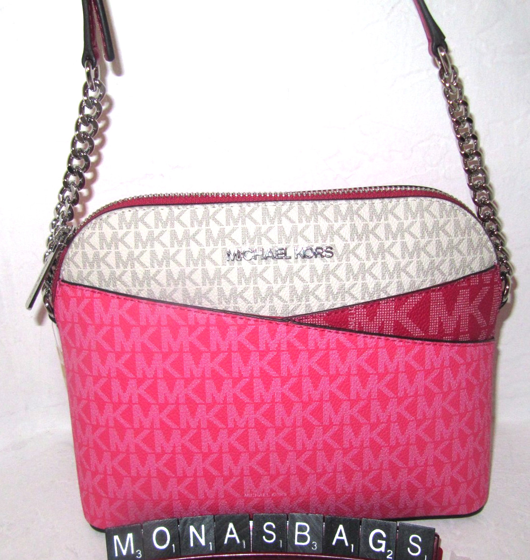 Michael Kors NEW Jet Set Med Dome Logo Crossbody Bag Dark Raspberry Pink NWT$258