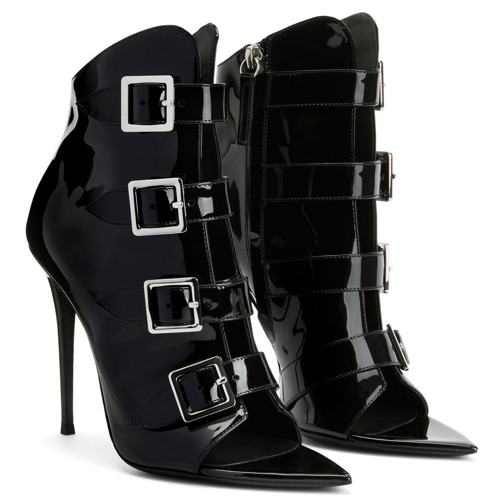 Gladiator Peep Toe Ankle Boots Women’s Patent Shiny Leather High Heel Plus Size