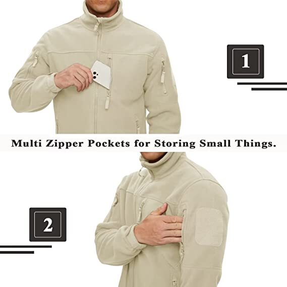 Tactical Mens Jacket Fleece Full-Zip Windproof Coat Outdoor Hiking Work Casual