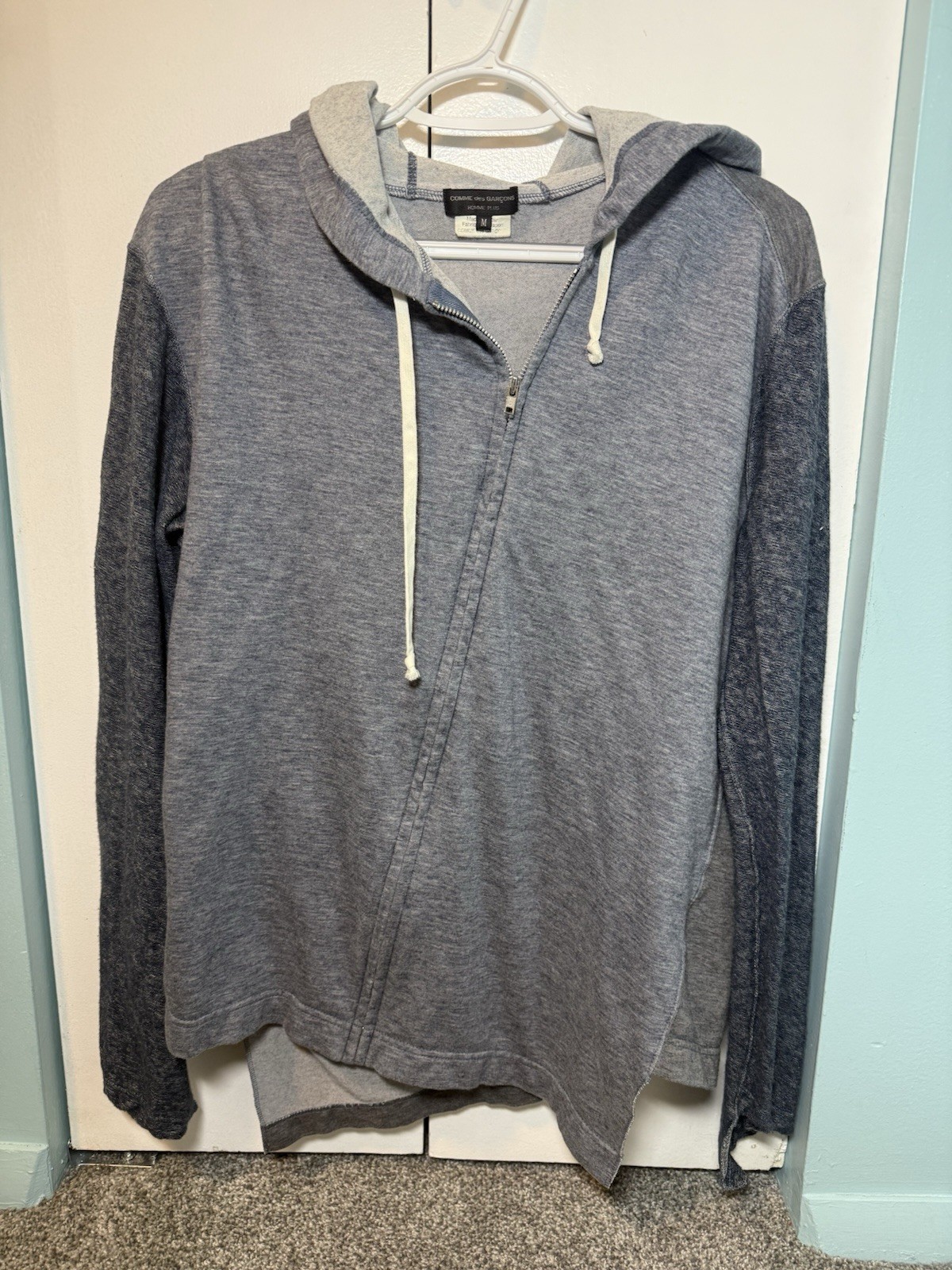 Comme des Garcons Homme Plus Zip Up Hoodie Blue Gray Cotton Wool Raglan M 2015