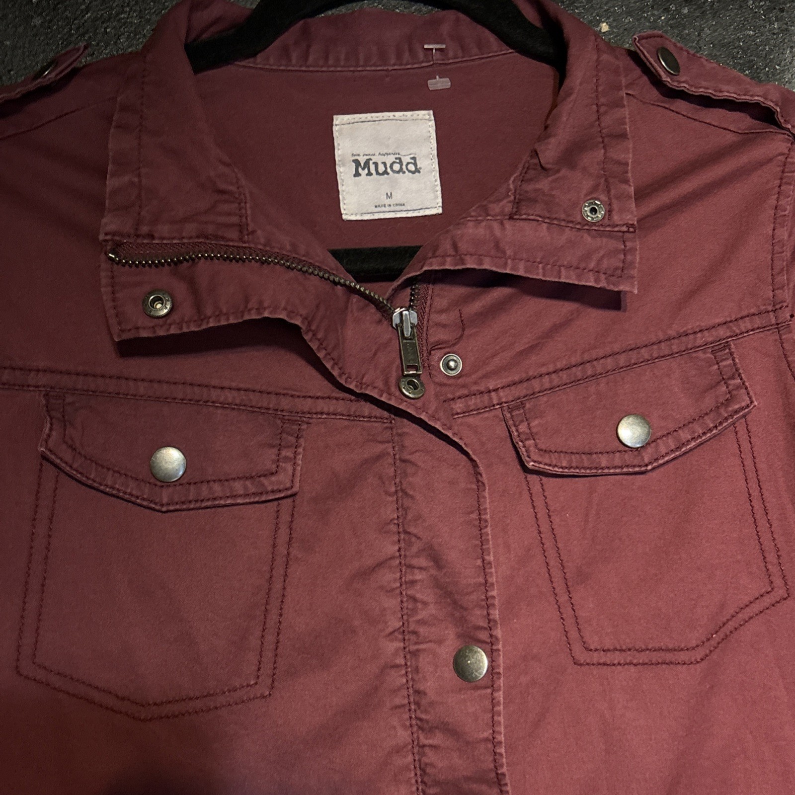 Mudd Womens Utility Jacket Burgundy Red Military Field Coat Size M Retro 90s Y2K