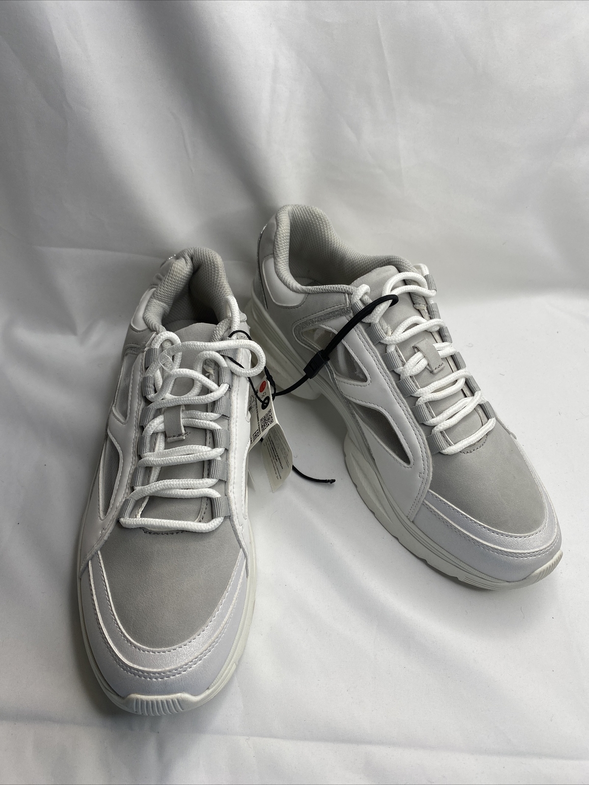 NEW ZARA White Silver Fashion SHINY MESH SNEAKERS Lace up USA 9 EU 40 K48