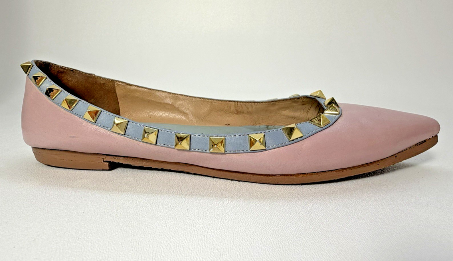 Valentino Garavani Pink Leather Rockstud Studded Pointed Toe Ballet Flats US 8