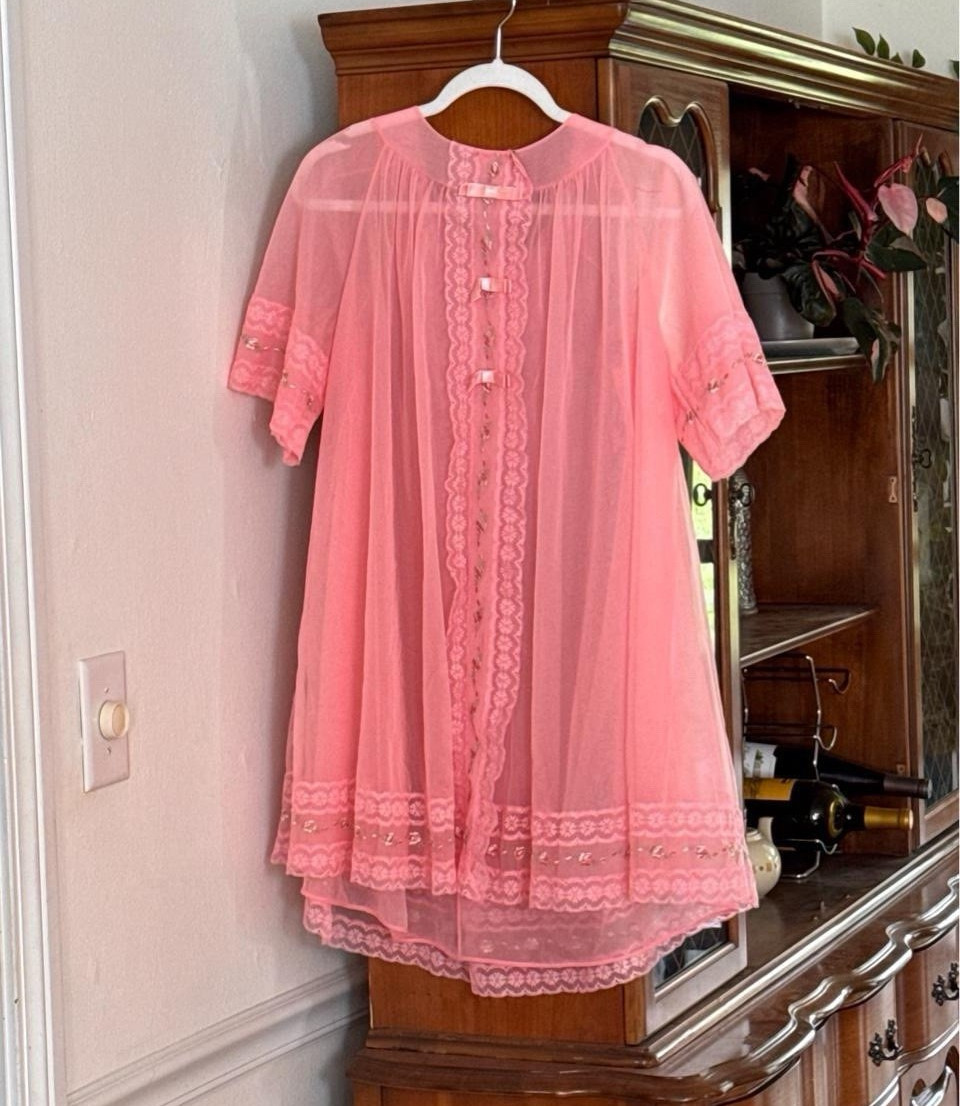 Vintage Shadowline Sheer Peignoir Robe Fairycore Coquette Lingerie Made in USA