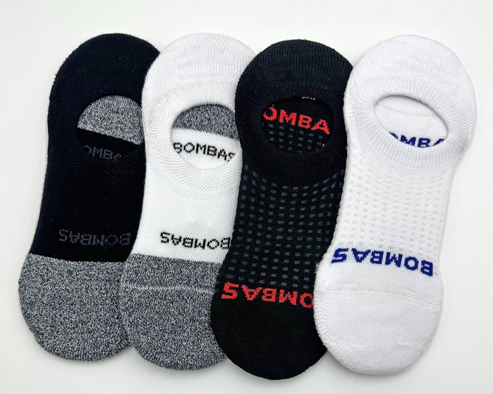 BOMBAS 4 Pairs Men’s Cushion No Show Socks Athletic Size Med 4 Colors Mix