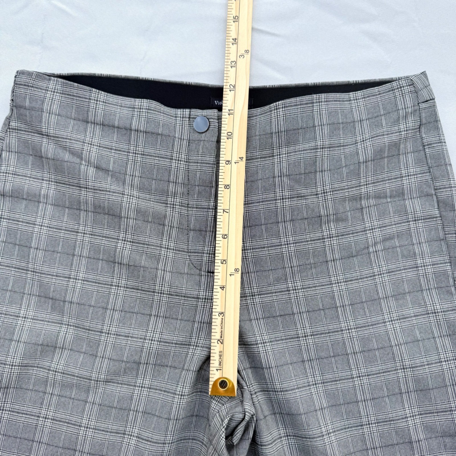 Violets & Roses Womens Grey Glen Plaid Straight Leg Trousers Size 16/33 Workwear